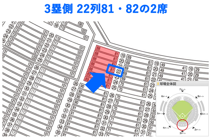 〈みずほ〉プレミアムシートSS 3塁側 22列81・82の2席